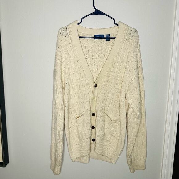 Vintage 80s Towncraft Acrylic Slouchy Cabled Oversized Cardigan Grande Size XL - Picture 1 of 8